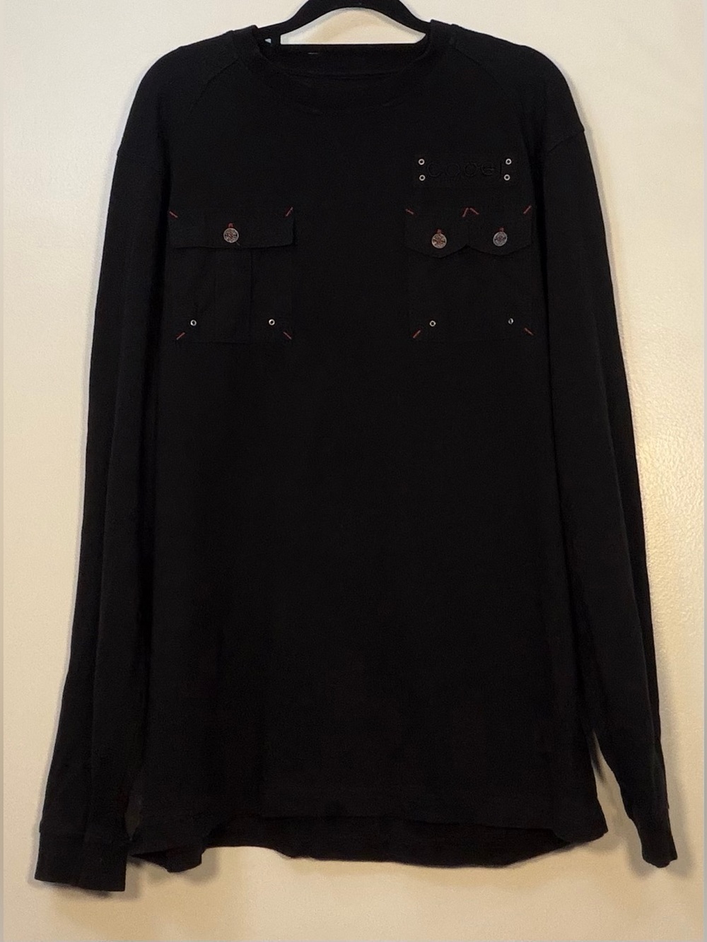 Vintage Coogi Men's Black Long-Sleeve Pocket Shirt